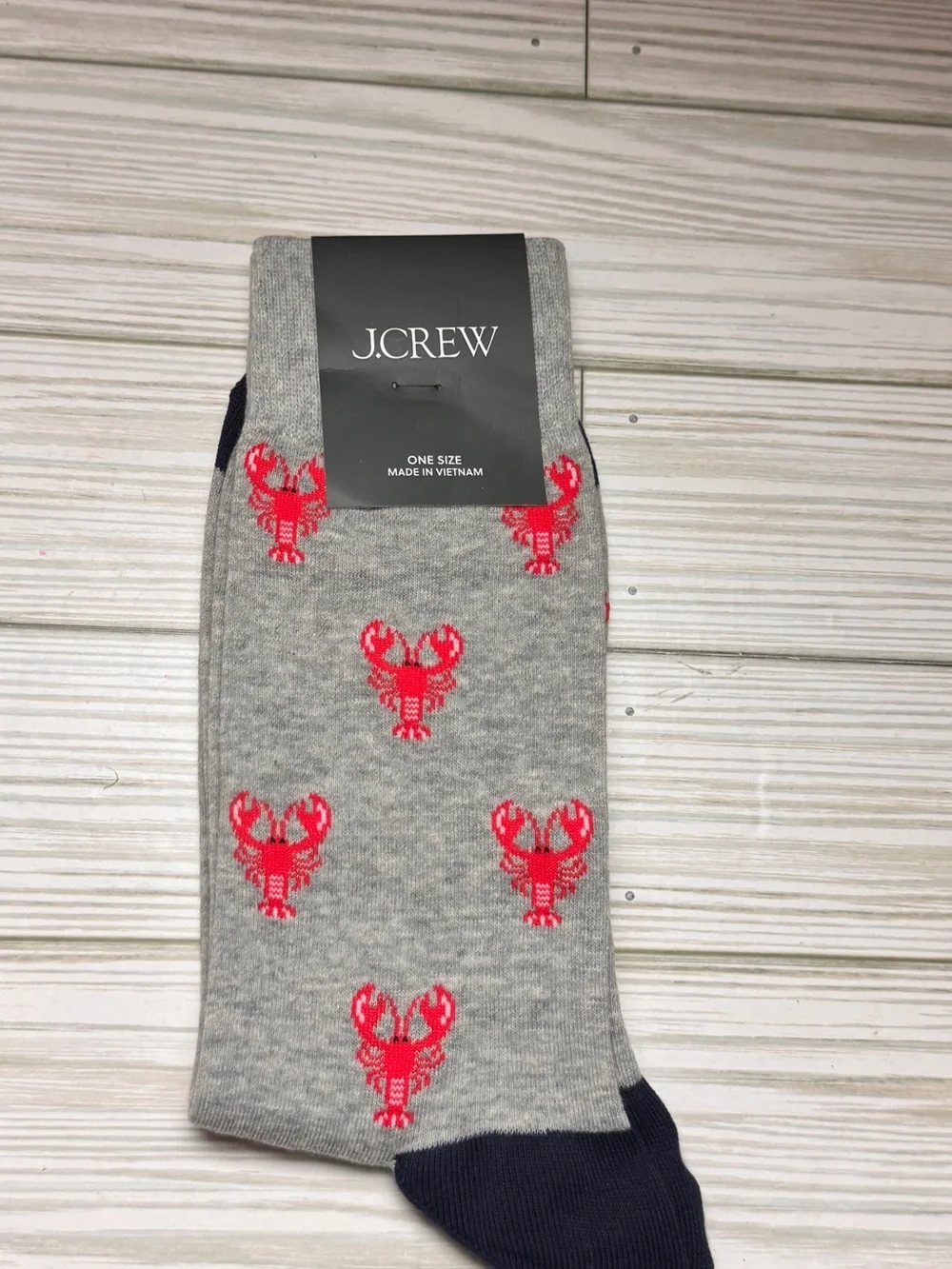 J. Crew Crew Style Gray Lobster Pattern Socks One Size New With Tag